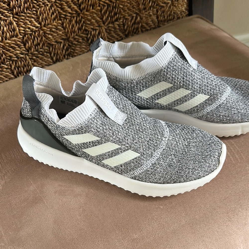 Adidas Knit Slip-On Sneakers in Gray and White